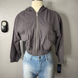 Truce Kids Zip-up Hooded Bomber Jacket in Dark Gray Large 14
